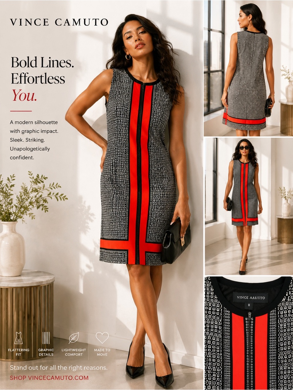 Vince Camuto Sleeveless Graphic Shift Dress in Black and Red size 0